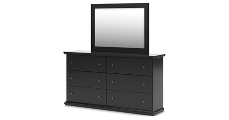 Maribel Queen Panel Bed with Mirrored Dresser and 2 Nightstands in Black from Ashley Furniture - Luna Furniture