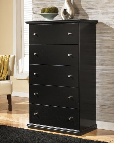 Maribel Queen Panel Bed with Mirrored Dresser, Chest and Nightstand in Black from Ashley Furniture - Luna Furniture