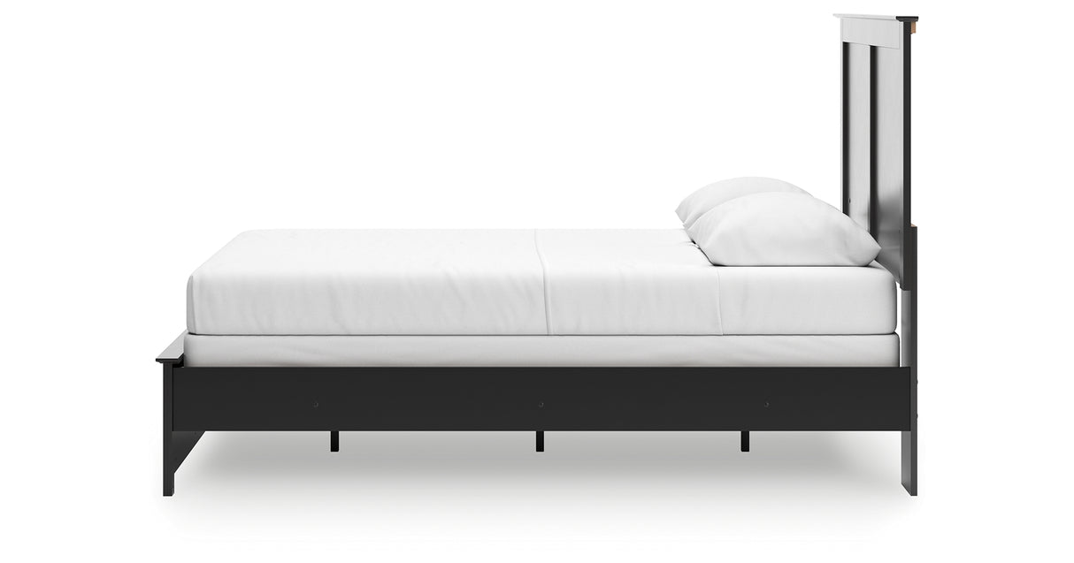 Maribel Queen Panel Bed with Mirrored Dresser, Chest and Nightstand in Black from Ashley Furniture - Luna Furniture