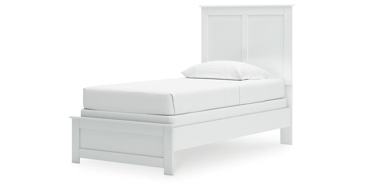Bostwick Shoals Twin Panel Bed with Mirrored Dresser and Chest in White from Ashley - Luna Furniture