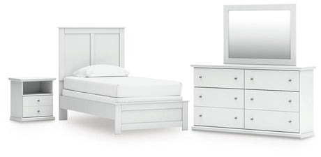 Bostwick Shoals White Twin Panel Bed, Dresser, Mirror and Nightstand from Ashley Furniture - Luna Furniture