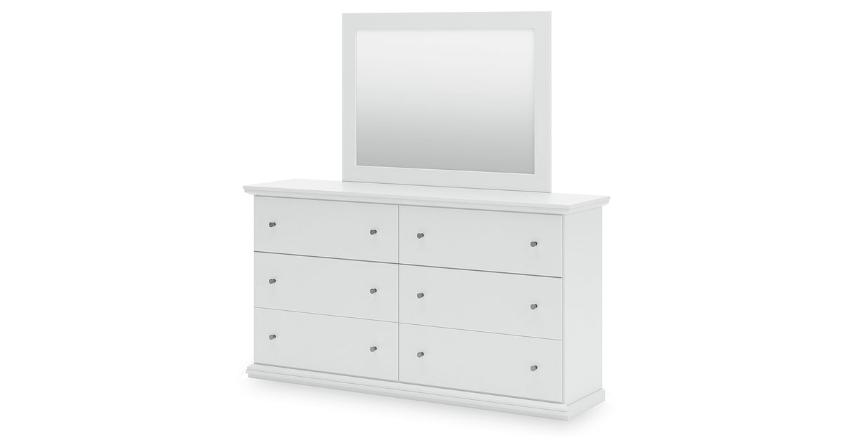 Bostwick Shoals Full Panel Bed with Mirrored Dresser and Chest in White from Ashley Furniture - Luna Furniture