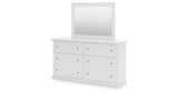 Bostwick Shoals King Panel Bed with Mirrored Dresser and 2 Nightstands in White from Ashley - Luna Furniture