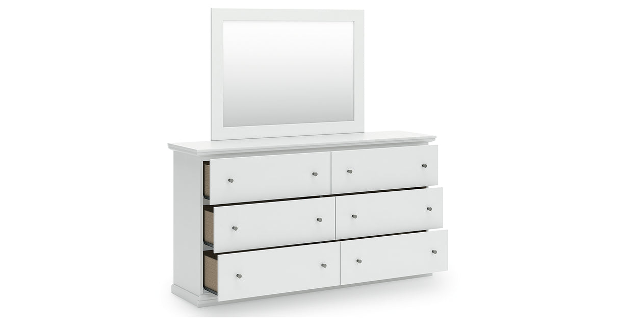 Bostwick Shoals Twin Panel Bed with Mirrored Dresser and Nightstand in White from Ashley Furniture - Luna Furniture