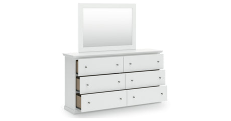 Bostwick Shoals Twin Panel Bed with Mirrored Dresser in White from Ashley - Luna Furniture