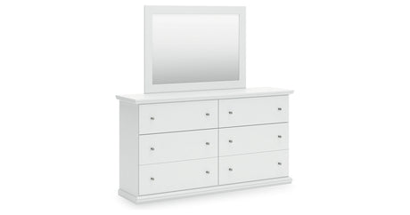 Bostwick Shoals King Panel Bed with Mirrored Dresser in White from Ashley - Luna Furniture