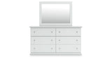 Bostwick Shoals Queen Panel Bed with Mirrored Dresser, Chest and Nightstand in White from Ashley Furniture - Luna Furniture