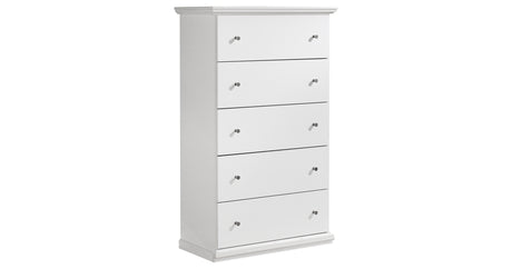 Bostwick Shoals Full Panel Bed with Mirrored Dresser, Chest and 2 Nightstands in White from Ashley - Luna Furniture