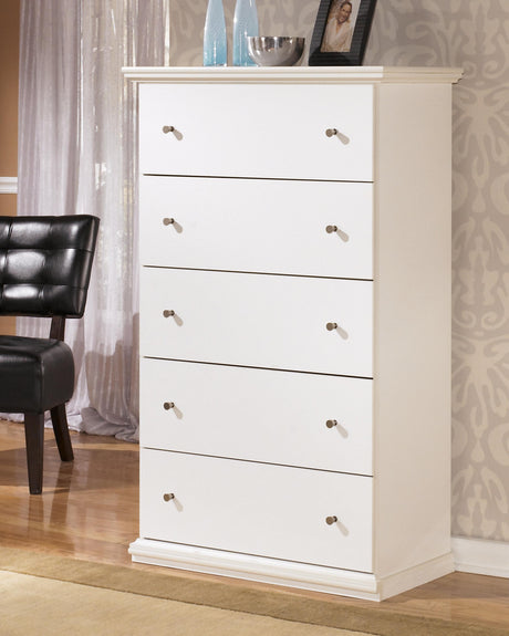 Bostwick Shoals Twin Panel Bed with Mirrored Dresser, Chest and Nightstand in White from Ashley - Luna Furniture