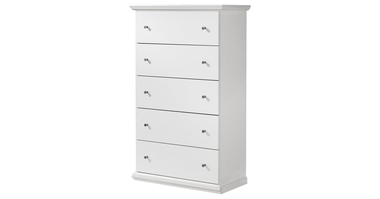 Bostwick Shoals Twin Panel Bed with Mirrored Dresser and Chest in White from Ashley - Luna Furniture