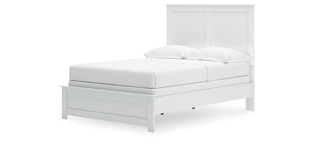 Bostwick Shoals Full Panel Bed with Mirrored Dresser, Chest and 2 Nightstands in White from Ashley Furniture - Luna Furniture