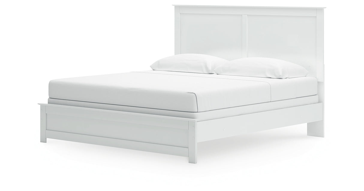 Bostwick Shoals King Panel Bed with Mirrored Dresser in White from Ashley - Luna Furniture