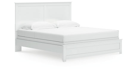 Bostwick Shoals King Panel Bed with Mirrored Dresser and Nightstand in White from Ashley - Luna Furniture