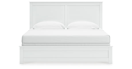 Bostwick Shoals King Panel Bed with Mirrored Dresser in White from Ashley - Luna Furniture