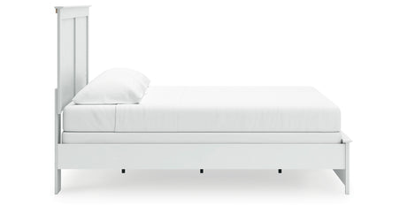 Bostwick Shoals King Panel Bed with Mirrored Dresser, Chest and 2 Nightstands in White from Ashley - Luna Furniture