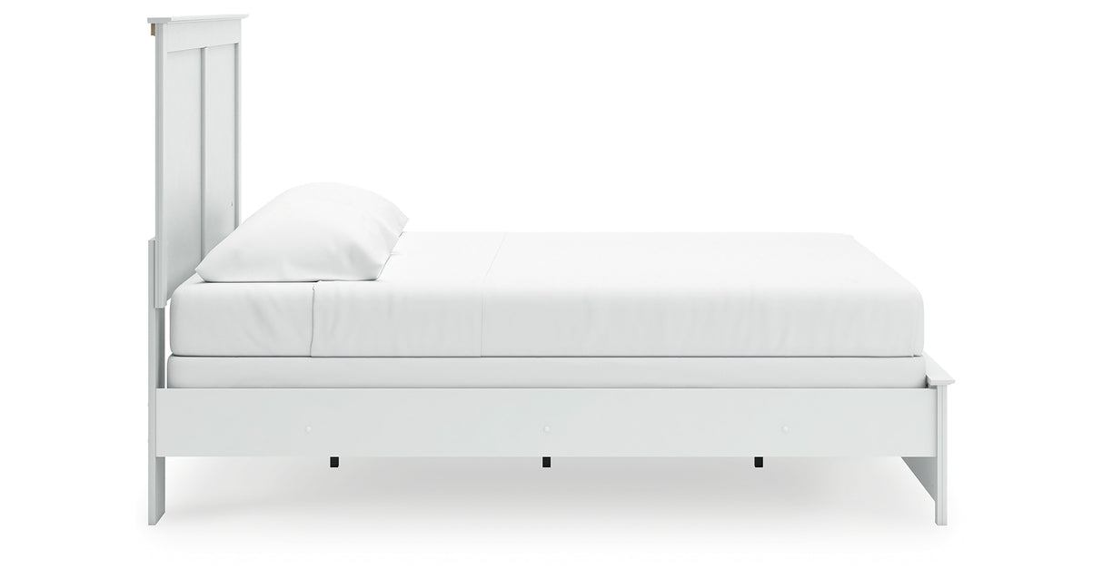 Bostwick Shoals King Panel Bed with Mirrored Dresser and Chest in White from Ashley - Luna Furniture
