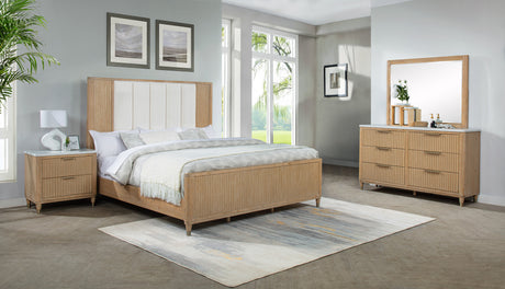 Kara Cerused Natural Upholstered Panel Bedroom Set from Crown Mark - Luna Furniture