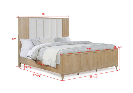 Kara Cerused Natural Upholstered Panel Bedroom Set from Crown Mark - Luna Furniture