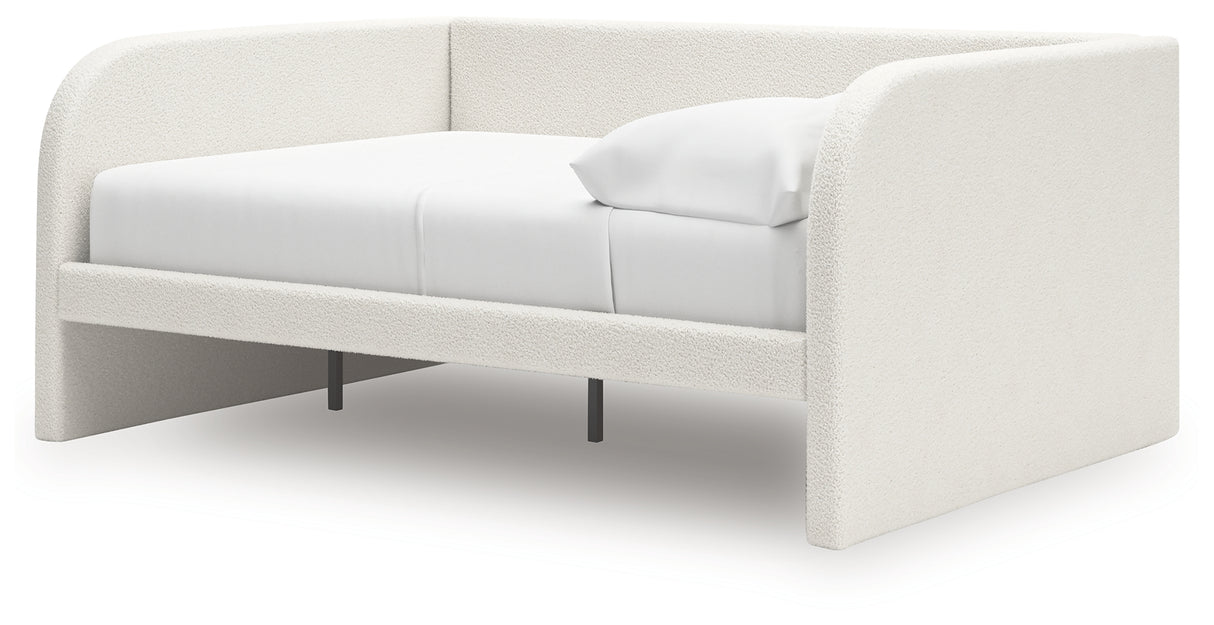 Arloster Full Upholstered Day Bed with Mirrored Dresser in Tan/White from Ashley - Luna Furniture