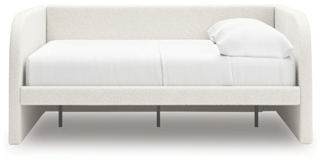 Arloster Full Upholstered Day Bed with Mirrored Dresser in Tan/White from Ashley - Luna Furniture