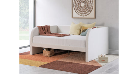 Arloster Tan/White Full Upholstered Daybed, Dresser and Mirror from Ashley Furniture - Luna Furniture