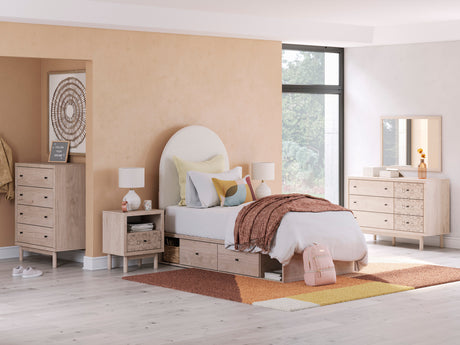 Arloster Tan/White Upholstered Storage Platform Youth Bedroom Set wit 2 One-Side Drawers from Ashley - Luna Furniture
