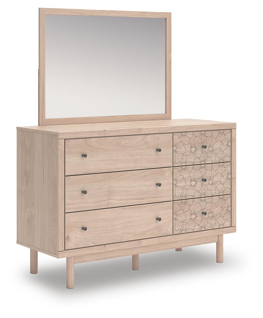 Arloster Twin Upholstered Panel Bed, Dresser and Mirror from Ashley Furniture - Luna Furniture