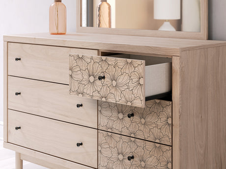 Arloster Tan/White Twin Upholstered Dabed, Dresser and Mirror from Ashley Furniture - Luna Furniture