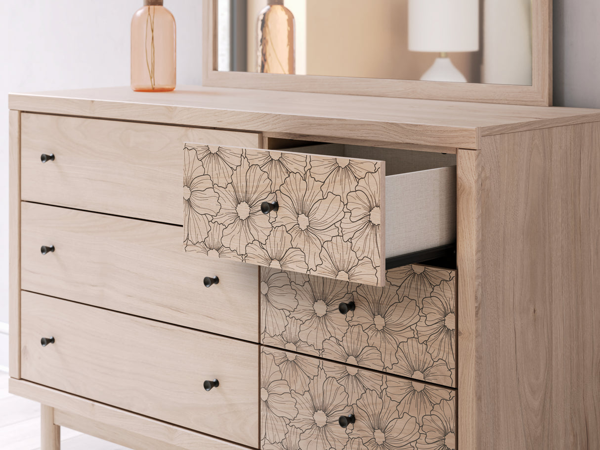 Arloster Full Upholstered Day Bed with Mirrored Dresser in Tan/White from Ashley - Luna Furniture