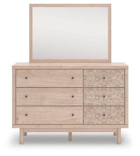 Arloster Tan/White Full Upholstered Daybed, Dresser and Mirror from Ashley Furniture - Luna Furniture