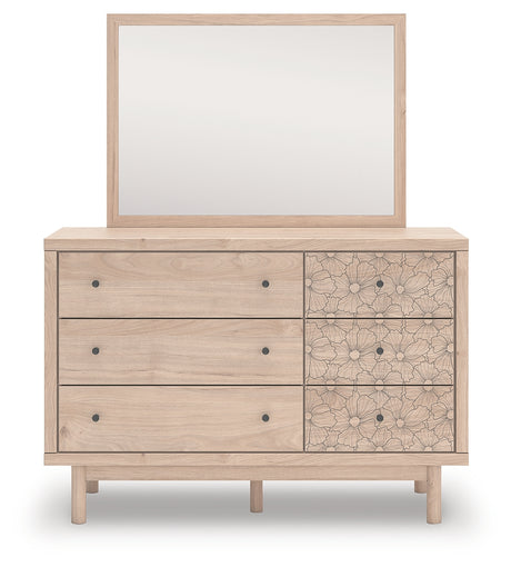 Arloster Twin Upholstered Panel Bed, Dresser and Mirror from Ashley Furniture - Luna Furniture