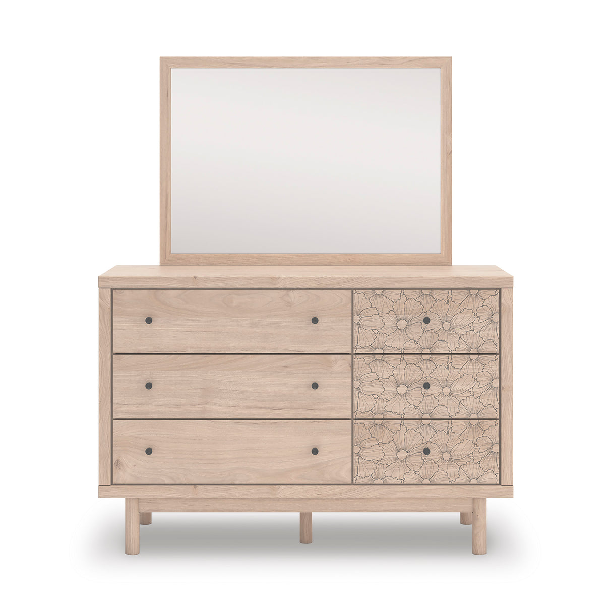 Arloster Tan/White Full Upholstered Day Bed, Dresser and Mirror from Ashley - Luna Furniture