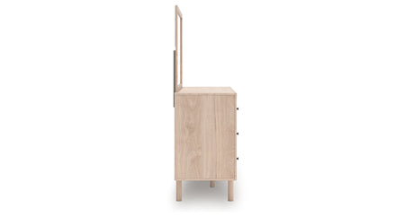 Arloster Tan/White Twin Upholstered Dabed, Dresser and Mirror from Ashley Furniture - Luna Furniture