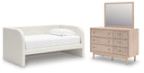 Arloster Tan/White Twin Upholstered Dabed, Dresser and Mirror from Ashley Furniture - Luna Furniture