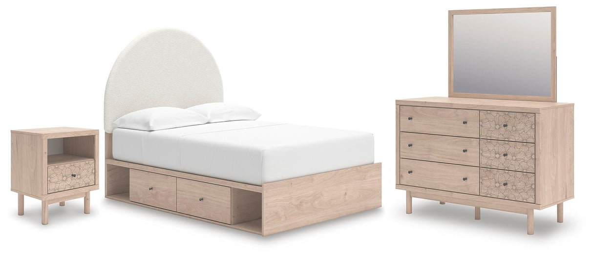 Arloster Tan Full Panel Storage Bed, Dresser, Mirror and Nightstand from Ashley Furniture - Luna Furniture