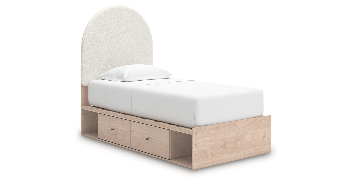 Arloster Tan/White Twin Upholstered Storage Bed with 2 Drawers from Ashley Furniture - Luna Furniture