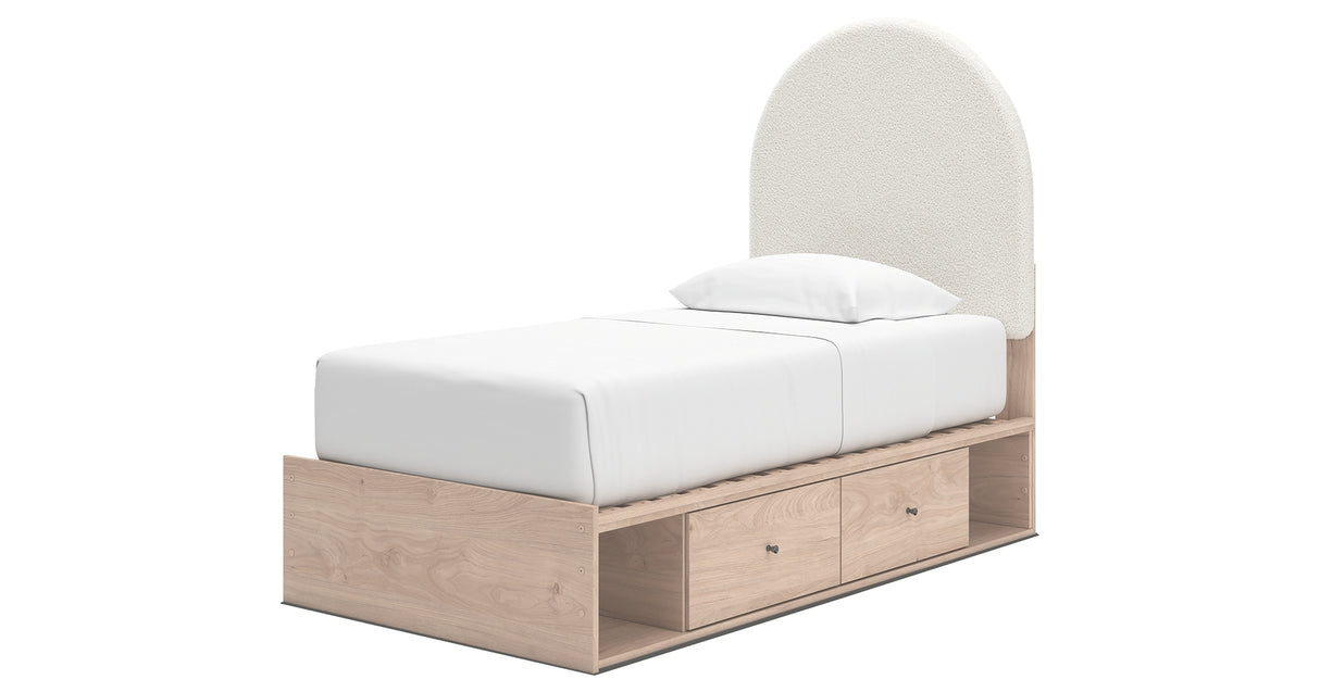 Arloster Tan/White Twin Upholstered Storage Bed with 4 Drawers from Ashley Furniture - Luna Furniture