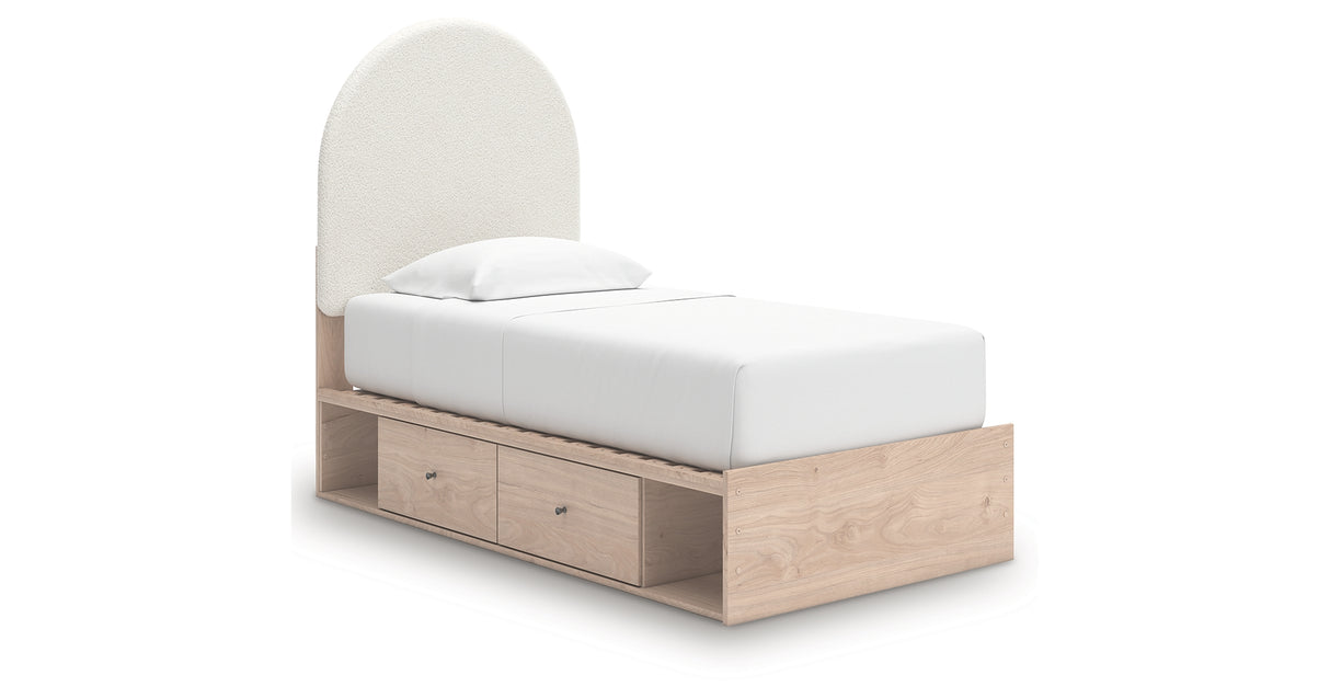 Arloster Tan/White Twin Upholstered Storage Bed with 4 Drawers from Ashley Furniture - Luna Furniture
