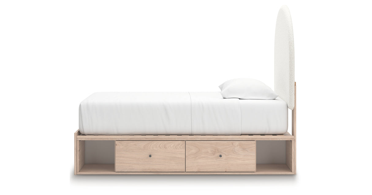 Arloster Tan/White Twin Upholstered Storage Bed with 4 Drawers from Ashley Furniture - Luna Furniture