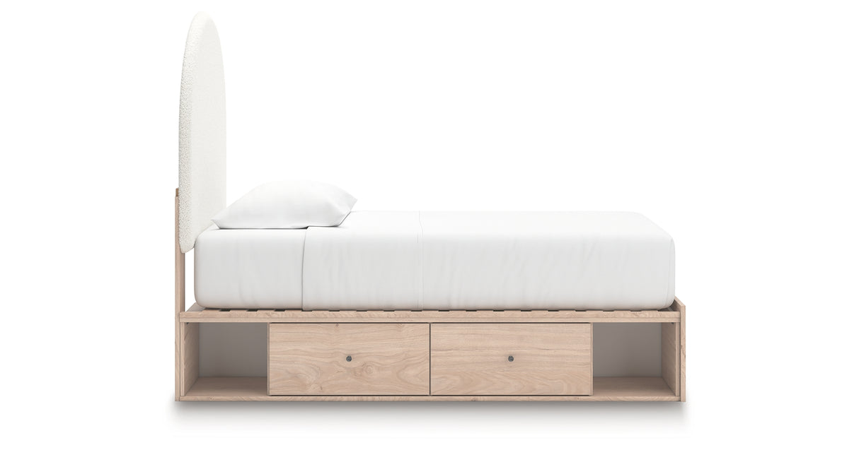 Arloster Tan/White Twin Upholstered Storage Bed with 4 Drawers from Ashley Furniture - Luna Furniture
