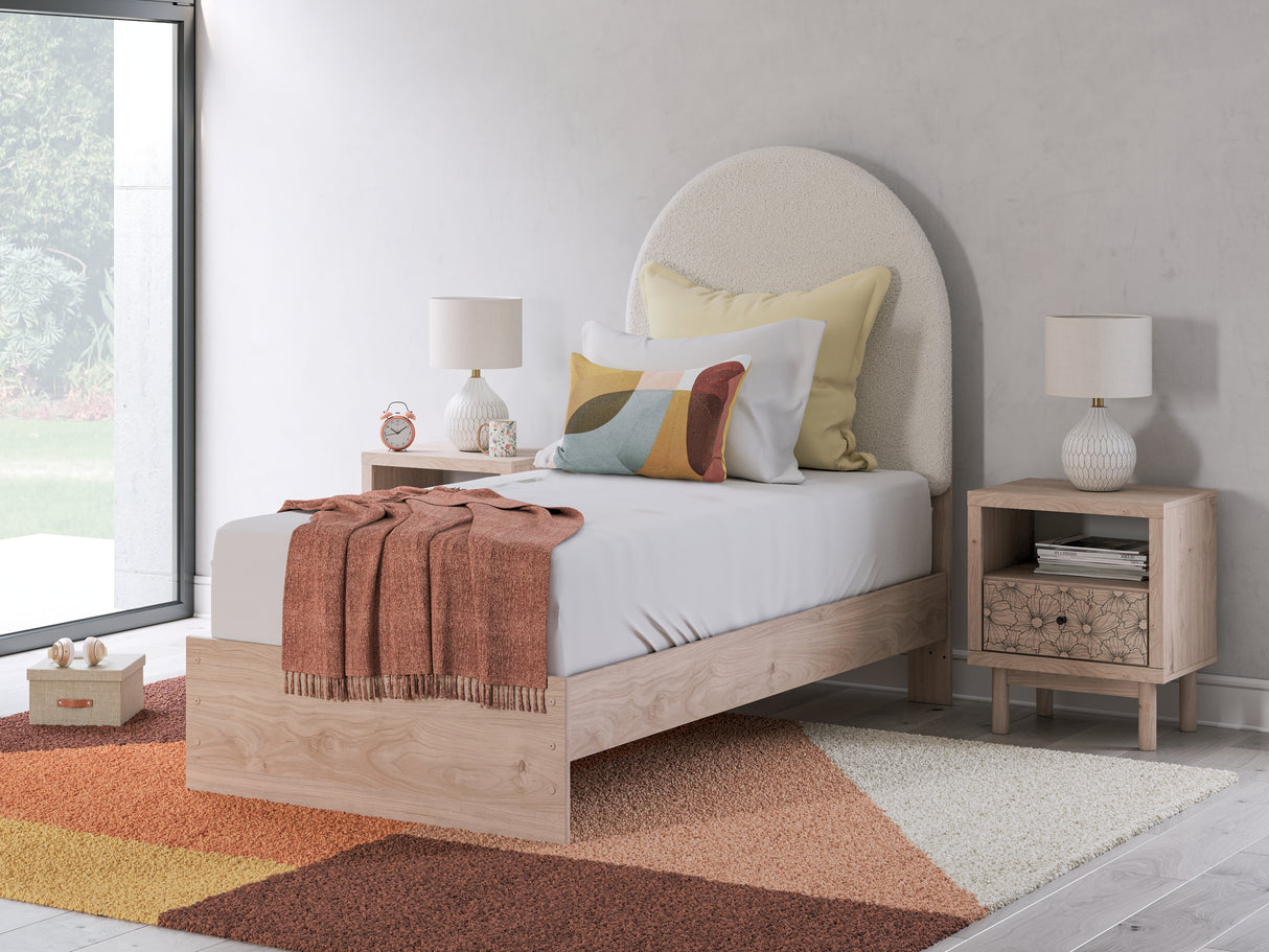 Arloster Twin Upholstered Panel Bed, Dresser and Mirror from Ashley Furniture - Luna Furniture