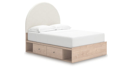 Arloster Tan/White Full Upholstered Platform Bed with Storage from Ashley Furniture - Luna Furniture