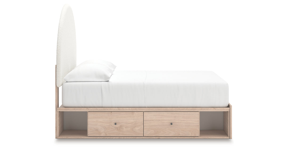 Arloster Tan/White Full Upholstered Platform Bed with Storage from Ashley Furniture - Luna Furniture