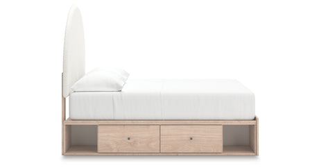 Arloster Tan/White Full Upholstered Platform Bed with Storage from Ashley Furniture - Luna Furniture