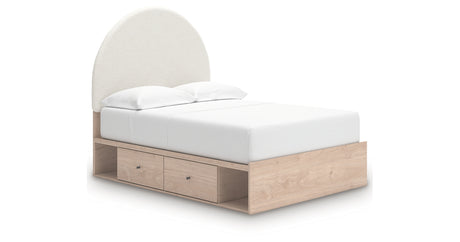 Arloster Tan/White Full Upholstered Platform Bed with Storage from Ashley Furniture - Luna Furniture