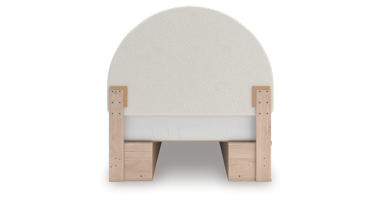 Arloster Tan/White Full Upholstered Platform Bed with Storage from Ashley Furniture - Luna Furniture