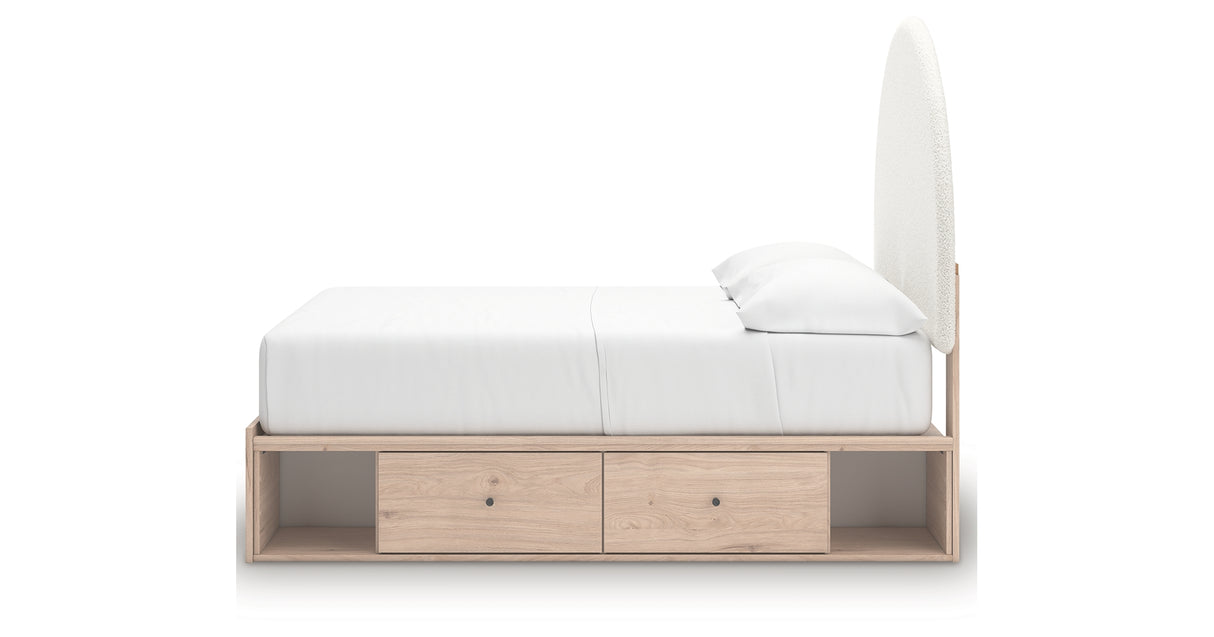 Arloster Tan/White Full Upholstered Platform Bed with Storage from Ashley Furniture - Luna Furniture