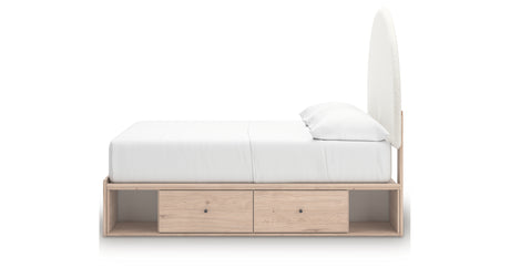 Arloster Tan/White Full Upholstered Platform Bed with Storage from Ashley Furniture - Luna Furniture