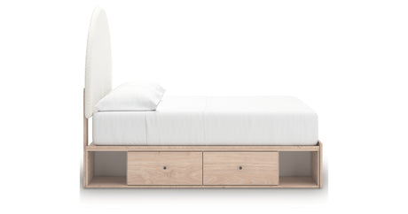 Arloster Tan/White Full Upholstered Platform Bed with Storage from Ashley Furniture - Luna Furniture
