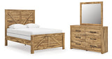 Maystonna Tan Queen Crossbuck Panel Bed, Dresser and Mirror from Ashley Furniture - Luna Furniture